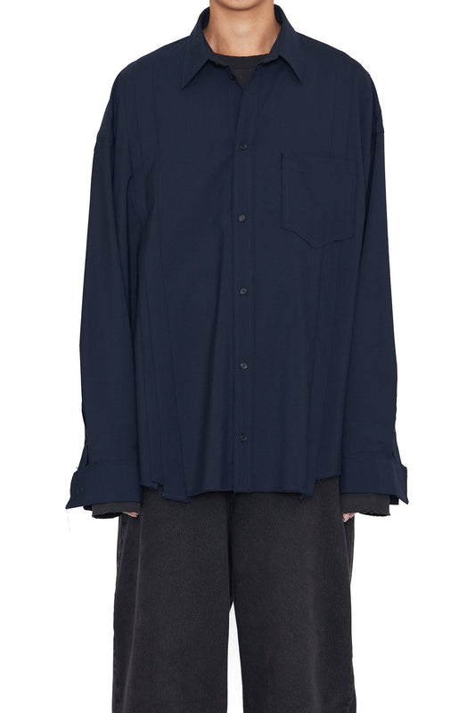 CODA / Navy Wool Oversized Reconstructed Seams Shirt