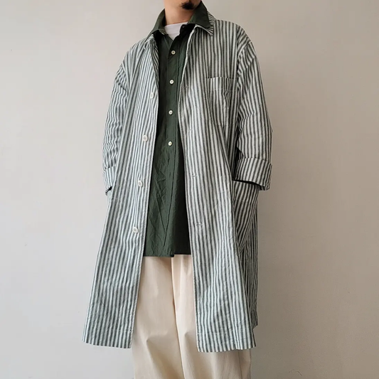 Alternate Stripe Cotton Linen Cloth Shirt Coat