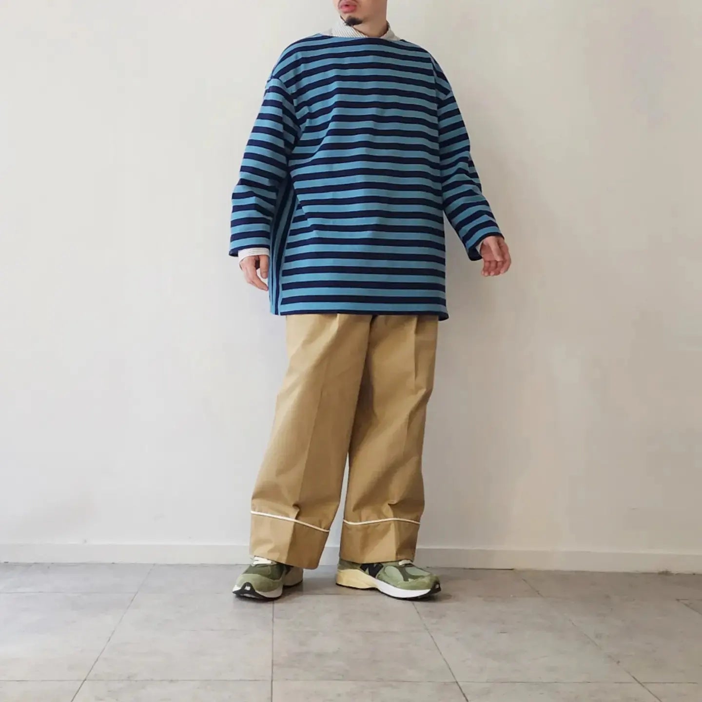 Horizontal Stripe High Density Cotton Jersey Side Panel Basque T-Shirt 