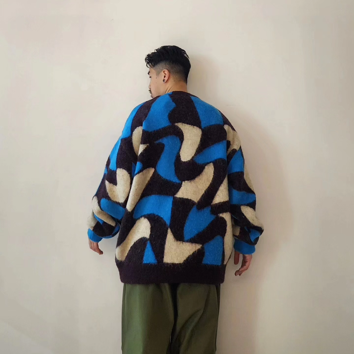 TAUPE / Wavy Jq Crew Neck Knit