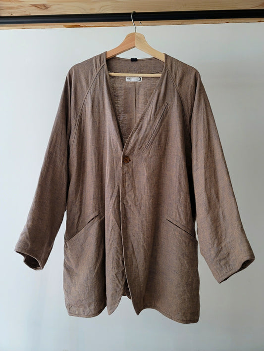 Linen Earthy Color Cheverly Cloth Back Slit Collar less Easy Jacket