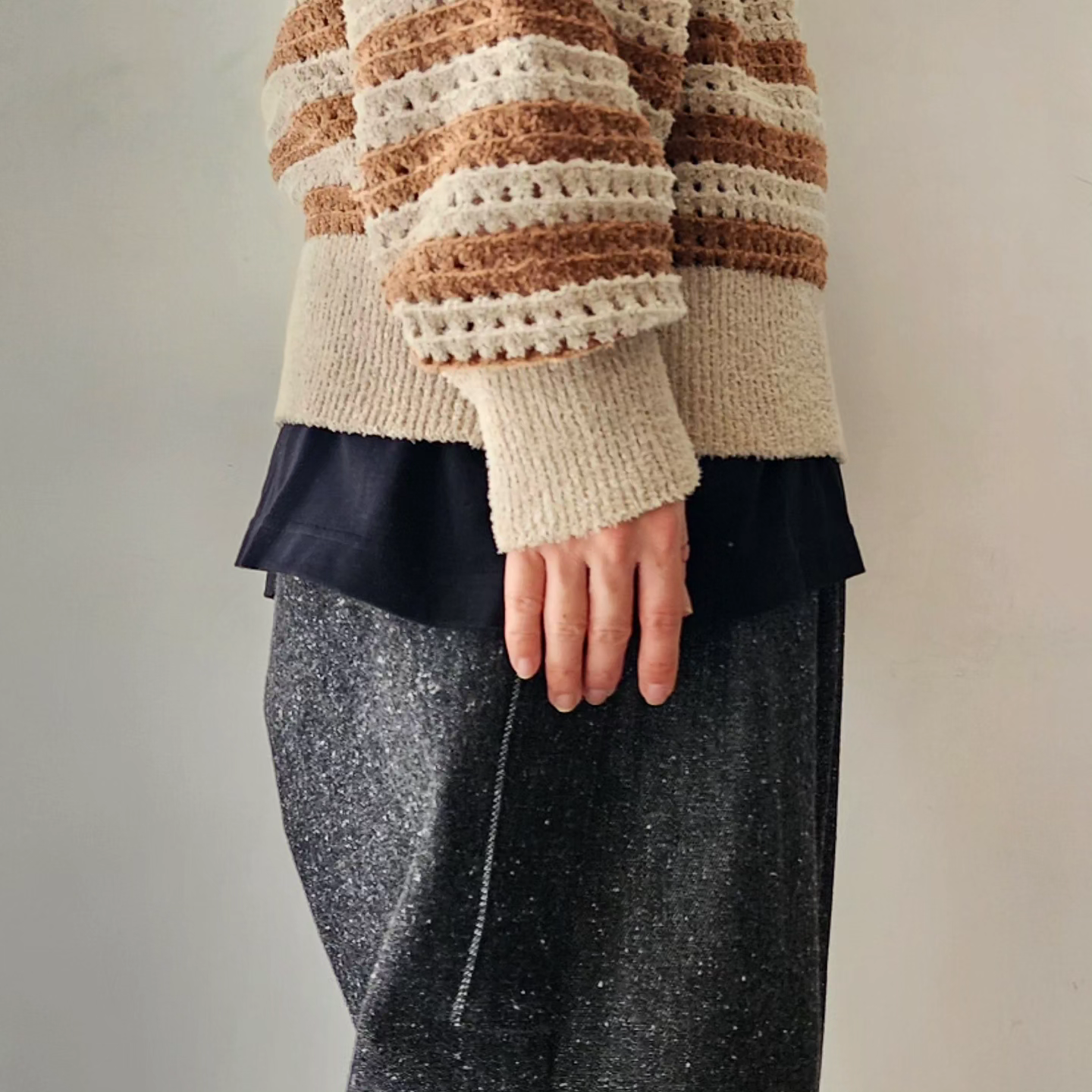 ARE NOT IS / Fluffy WASHI Eyelet Knit Polo