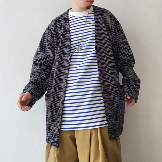 TS(S) / Zigzag Stripe Jacquard Cotton*Polyester Jersey Easy Cardigan