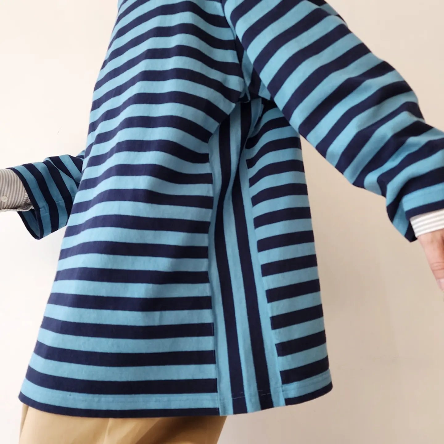 Horizontal Stripe High Density Cotton Jersey Side Panel Basque T-Shirt 