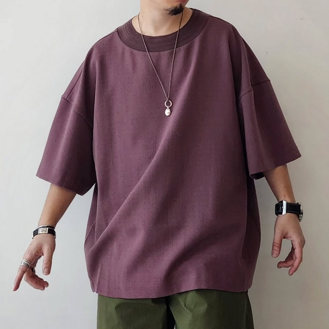 MERELY MADE / Grape Purple Merely Wide Round Neckline T-Shirts