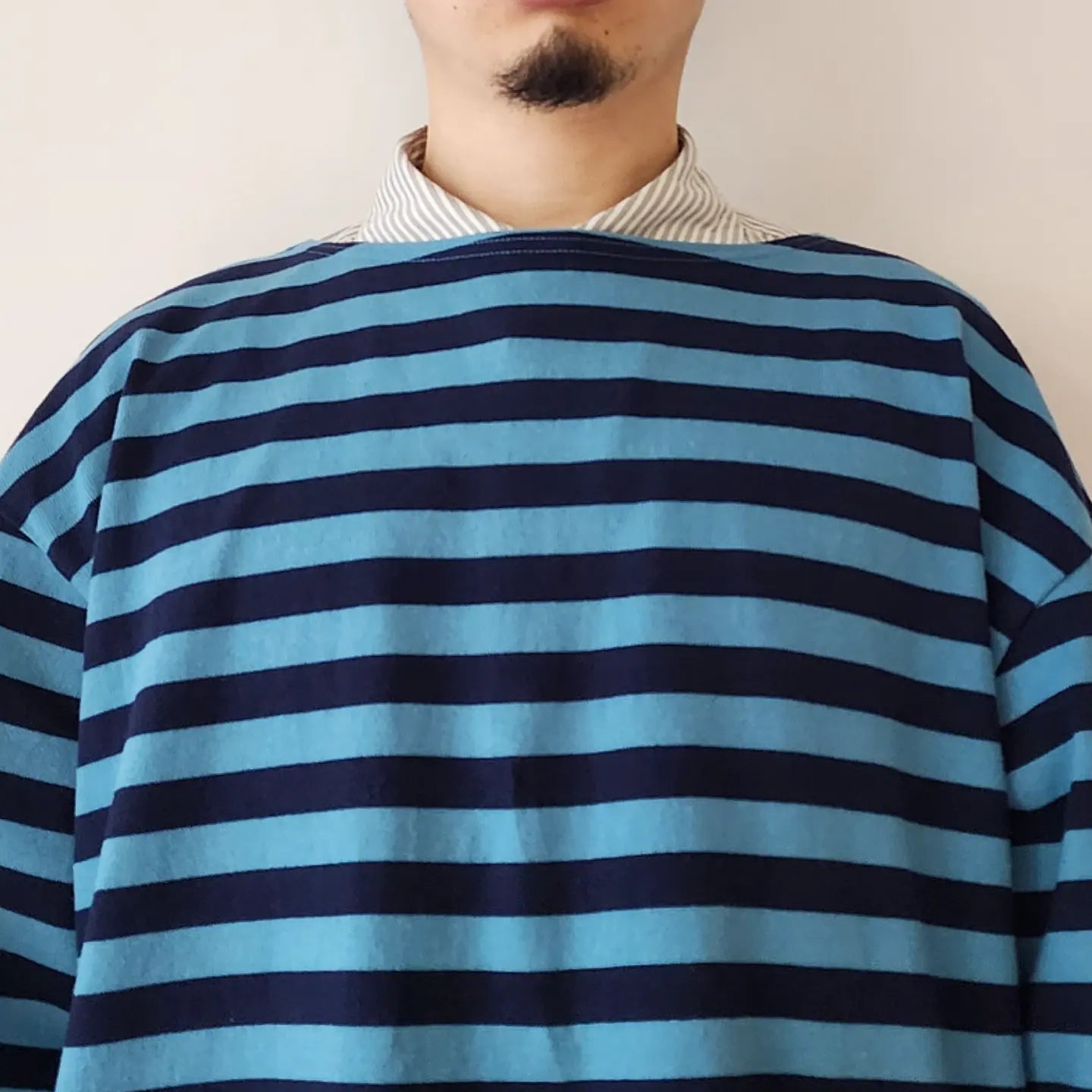 Horizontal Stripe High Density Cotton Jersey Side Panel Basque T-Shirt 