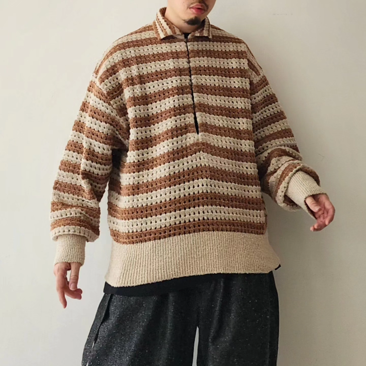 ARE NOT IS / Fluffy WASHI Eyelet Knit Polo