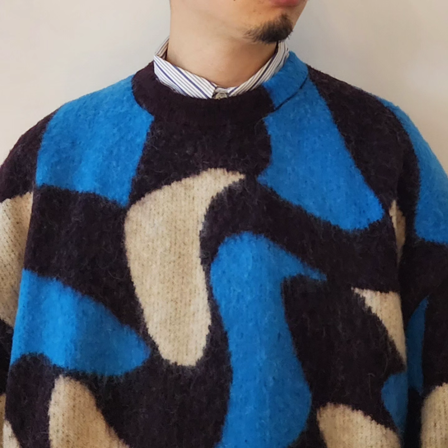 TAUPE / Wavy Jq Crew Neck Knit