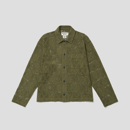MERELY MADE / Khaki Merely Flower Knitting Lazy Over Shirket