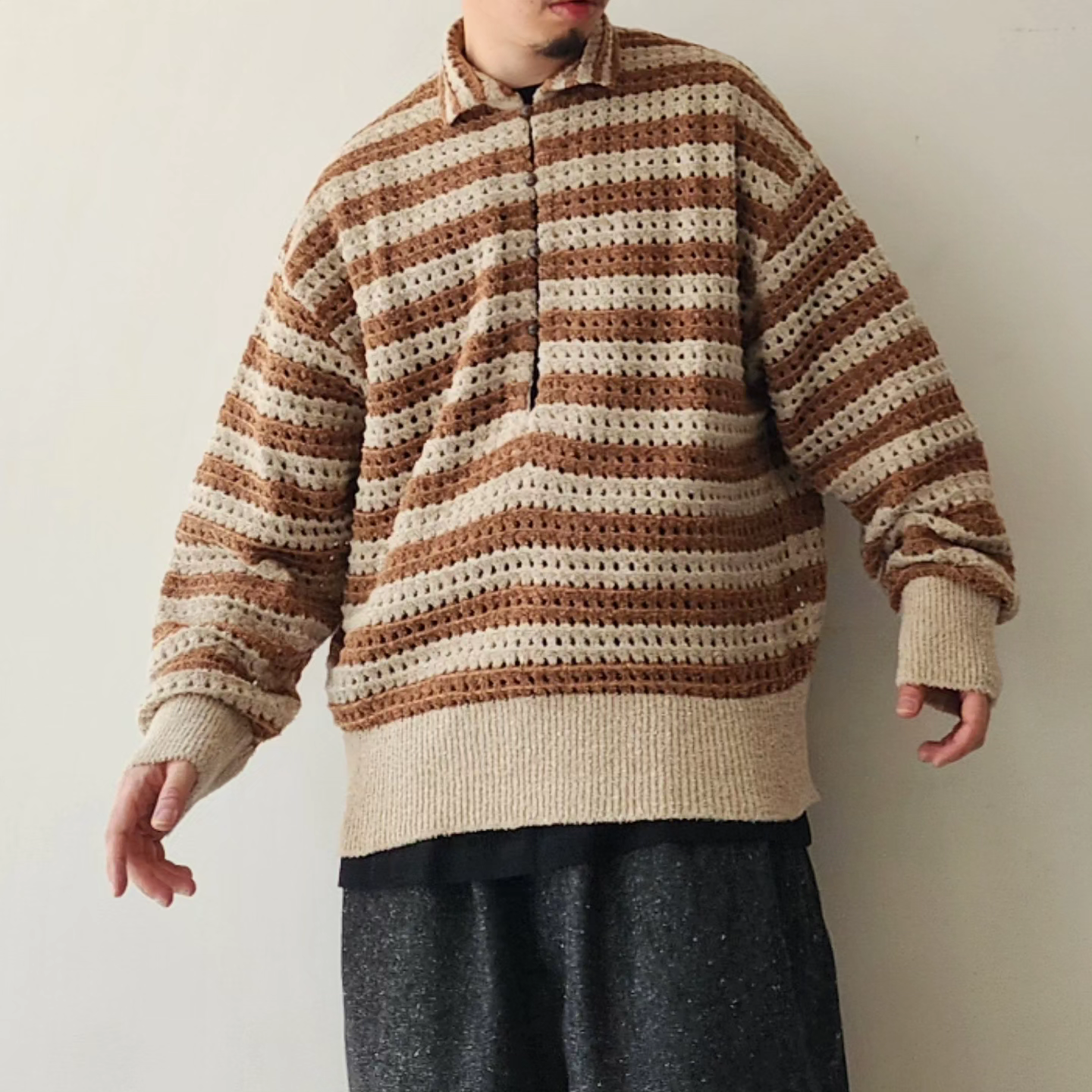ARE NOT IS / Fluffy WASHI Eyelet Knit Polo