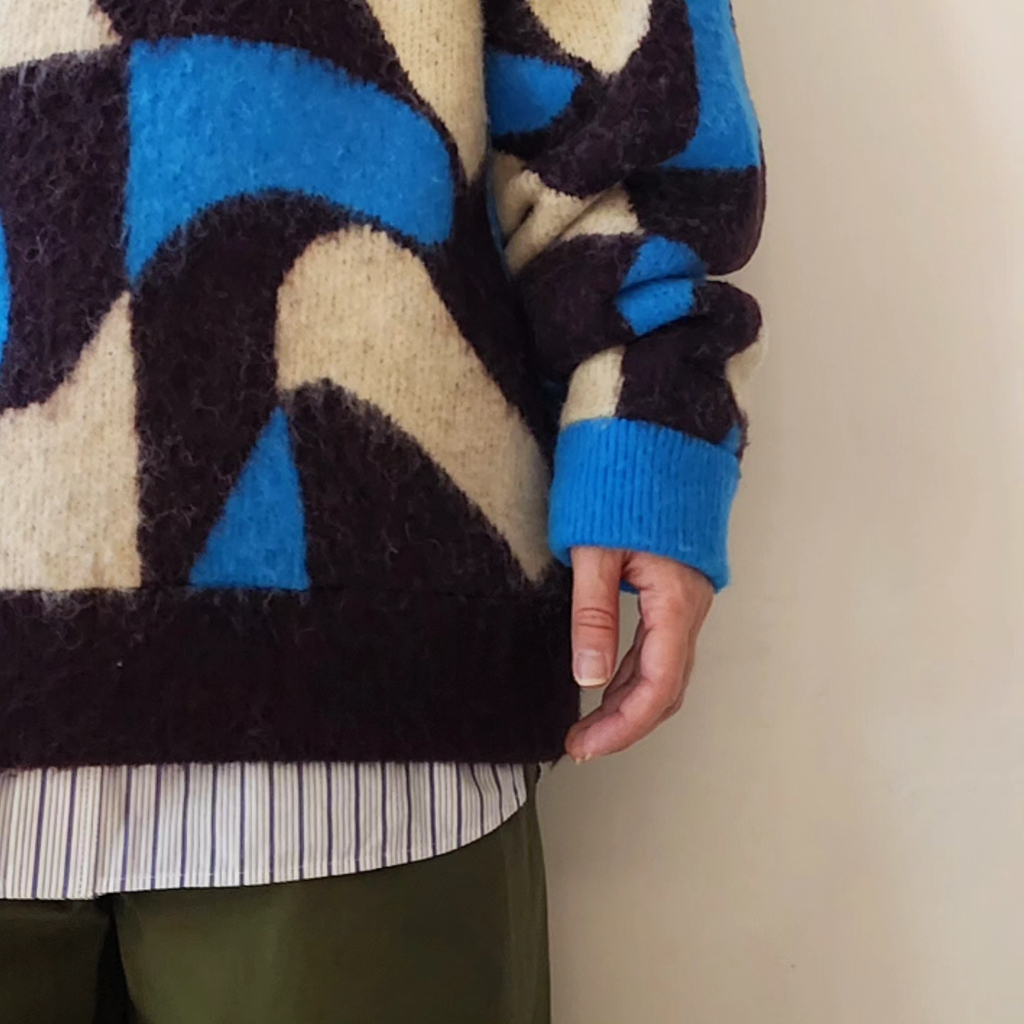 TAUPE / Wavy Jq Crew Neck Knit