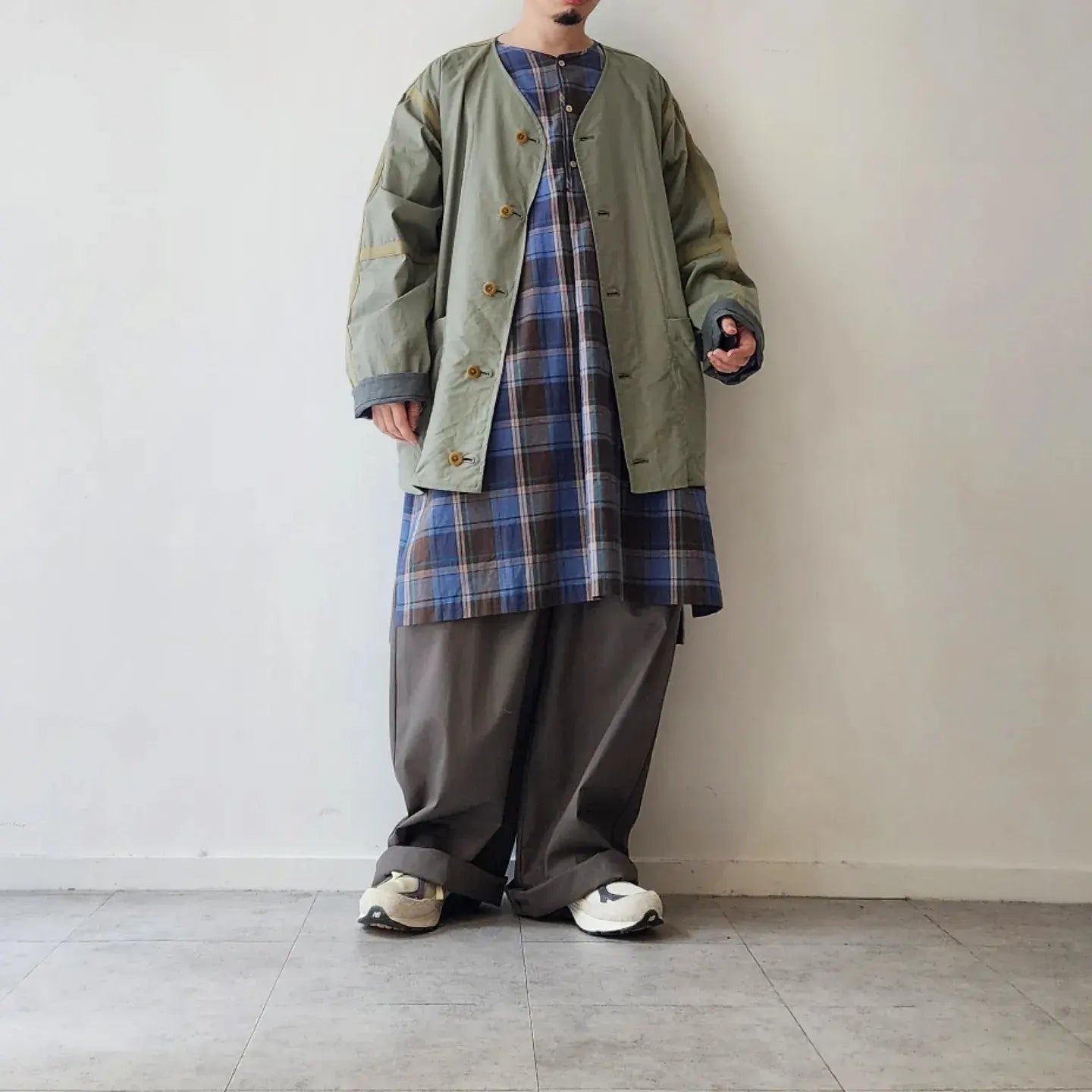 Linen*Cotton Stretch Cloth Reversible Seam Taping Collarless Jacket