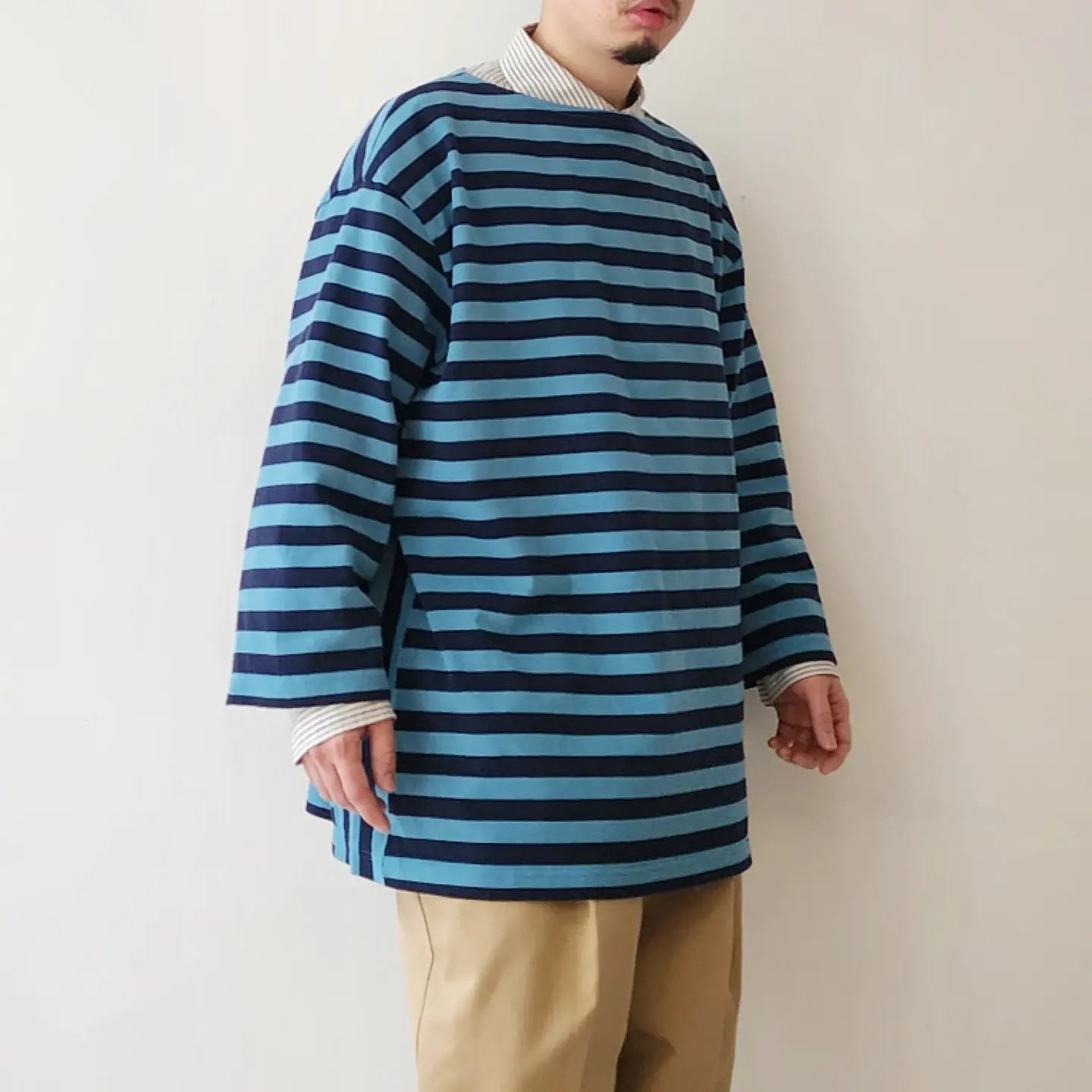 Horizontal Stripe High Density Cotton Jersey Side Panel Basque T-Shirt 
