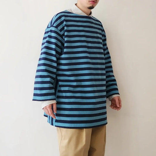 Horizontal Stripe High Density Cotton Jersey Side Panel Basque T-Shirt 