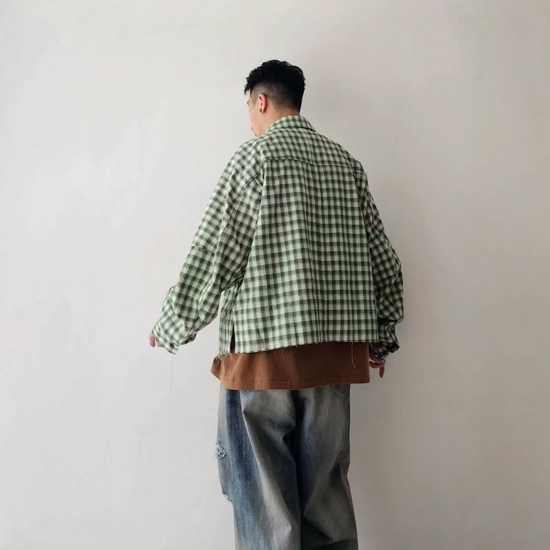 ANCELLM / C/R Check Short Zipup Shirt