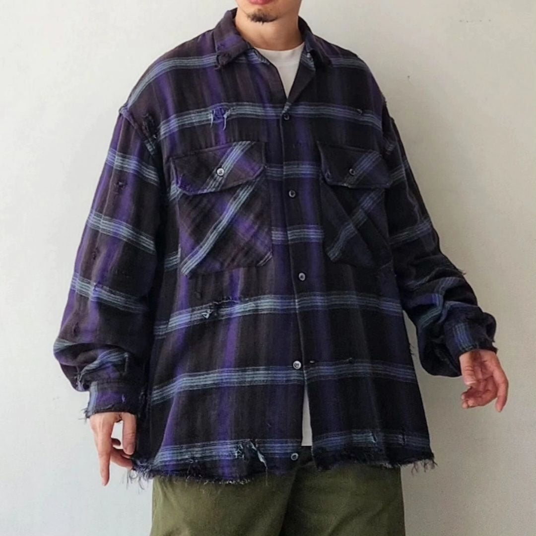 THE JEAN PIERRE / Grunge Plaid Open Collar Shirt