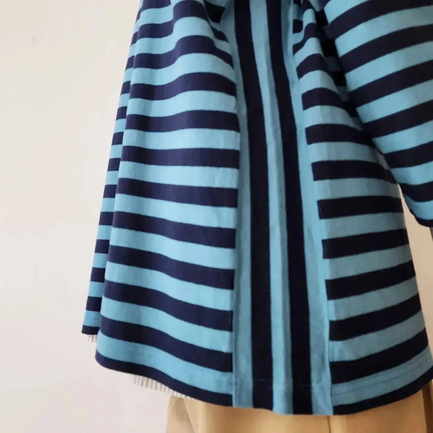 Horizontal Stripe High Density Cotton Jersey Side Panel Basque T-Shirt 