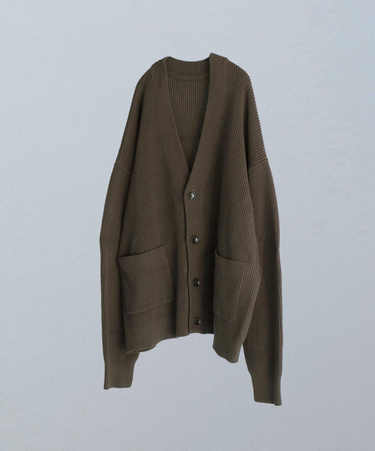 Cotton V-Neck Cardigan (Brown)