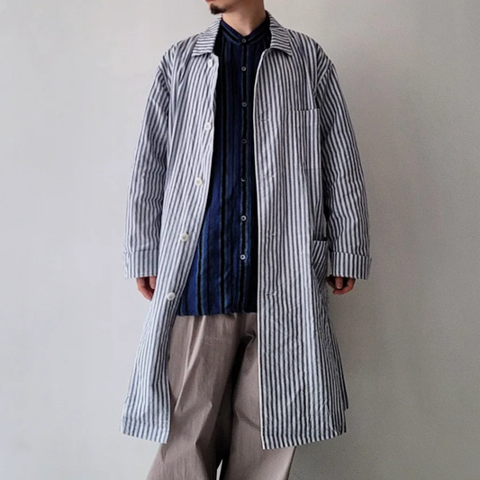 Alternate Stripe Cotton Linen Cloth Shirt Coat