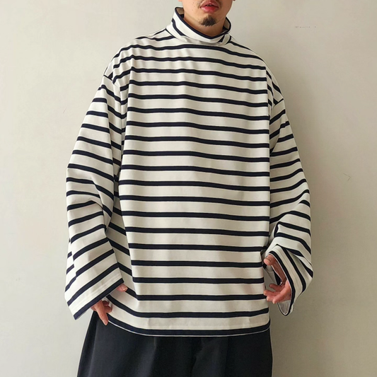 INTERIM / Hyper Big Suvin Giza Basque High Neck Border Shirt