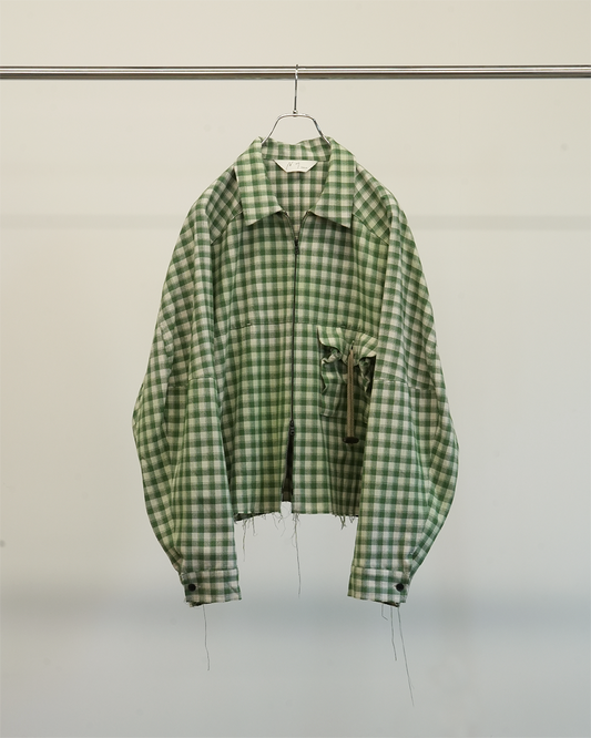 ANCELLM / C/R Check Short Zipup Shirt
