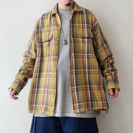 TS(S) / Pale Tone Big Plaid Cloth Round Flap Pocket Baggy Shirt