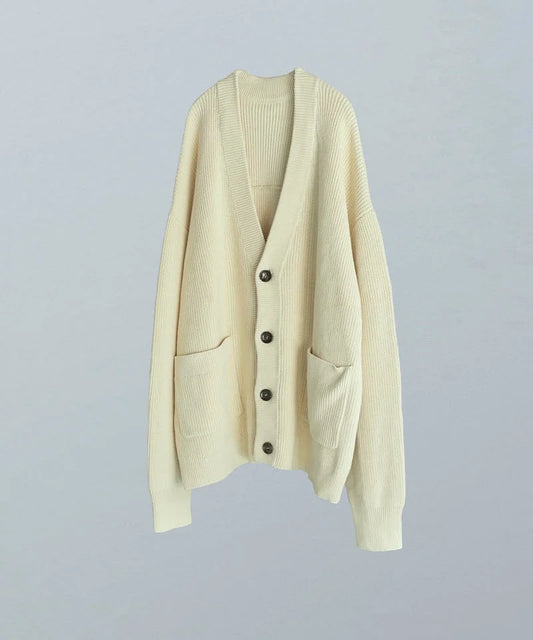 Cotton V-Neck Cardigan (Cream)