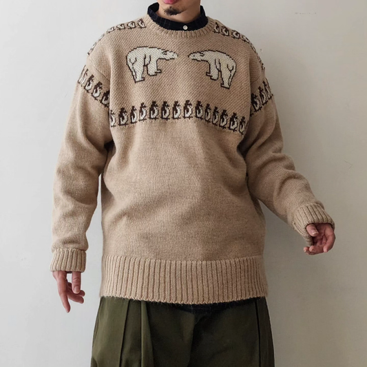 INTERIM / 40s Animal Jacquard Alpaca Crew Sweater