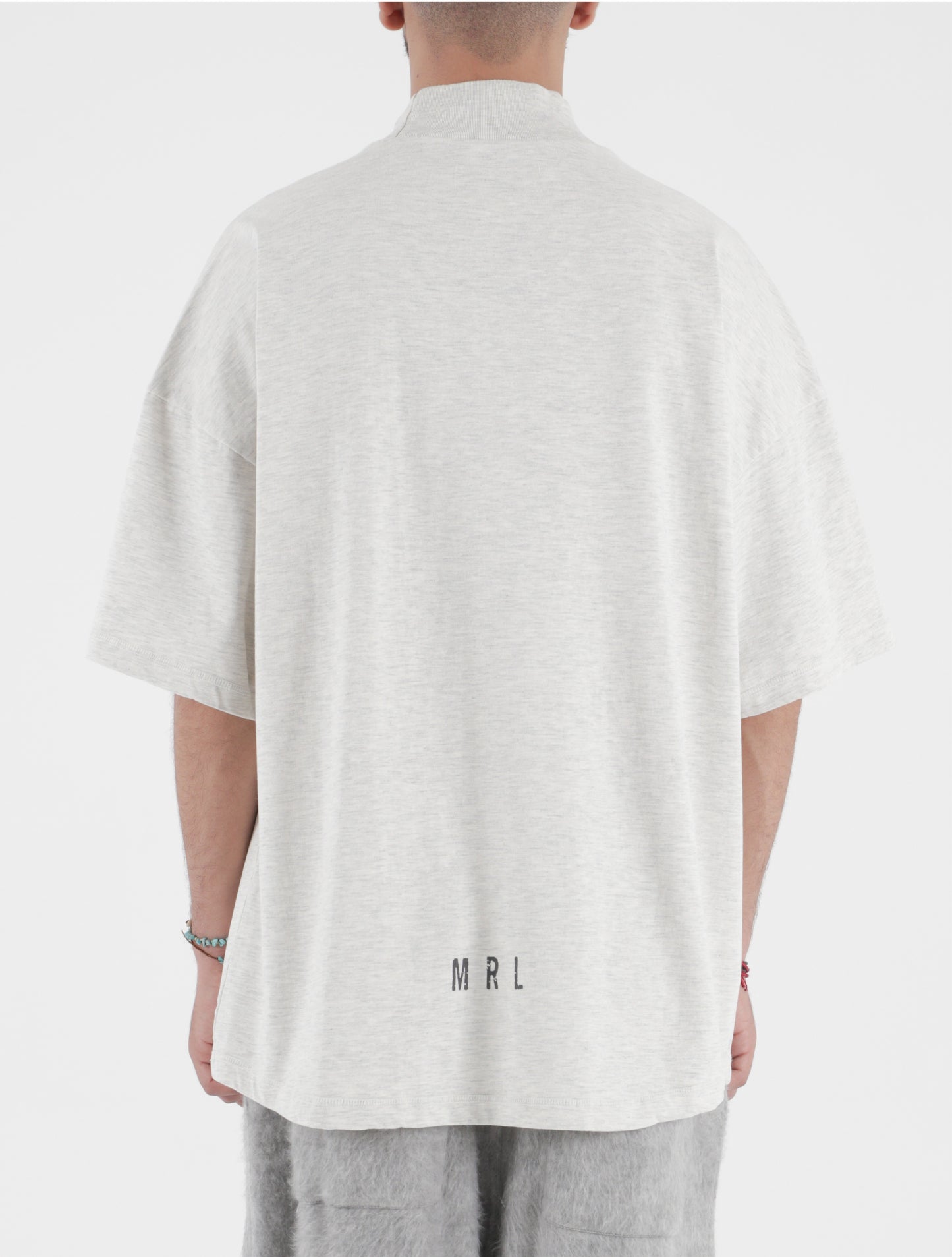 Beige Melange Kayan Mockneck T-Shirt
