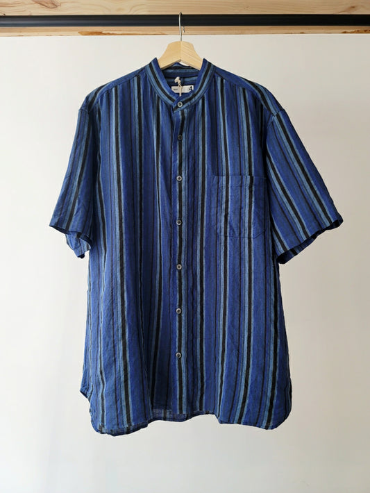 Baggy Fit Band Collar Short Sleeve Shirt