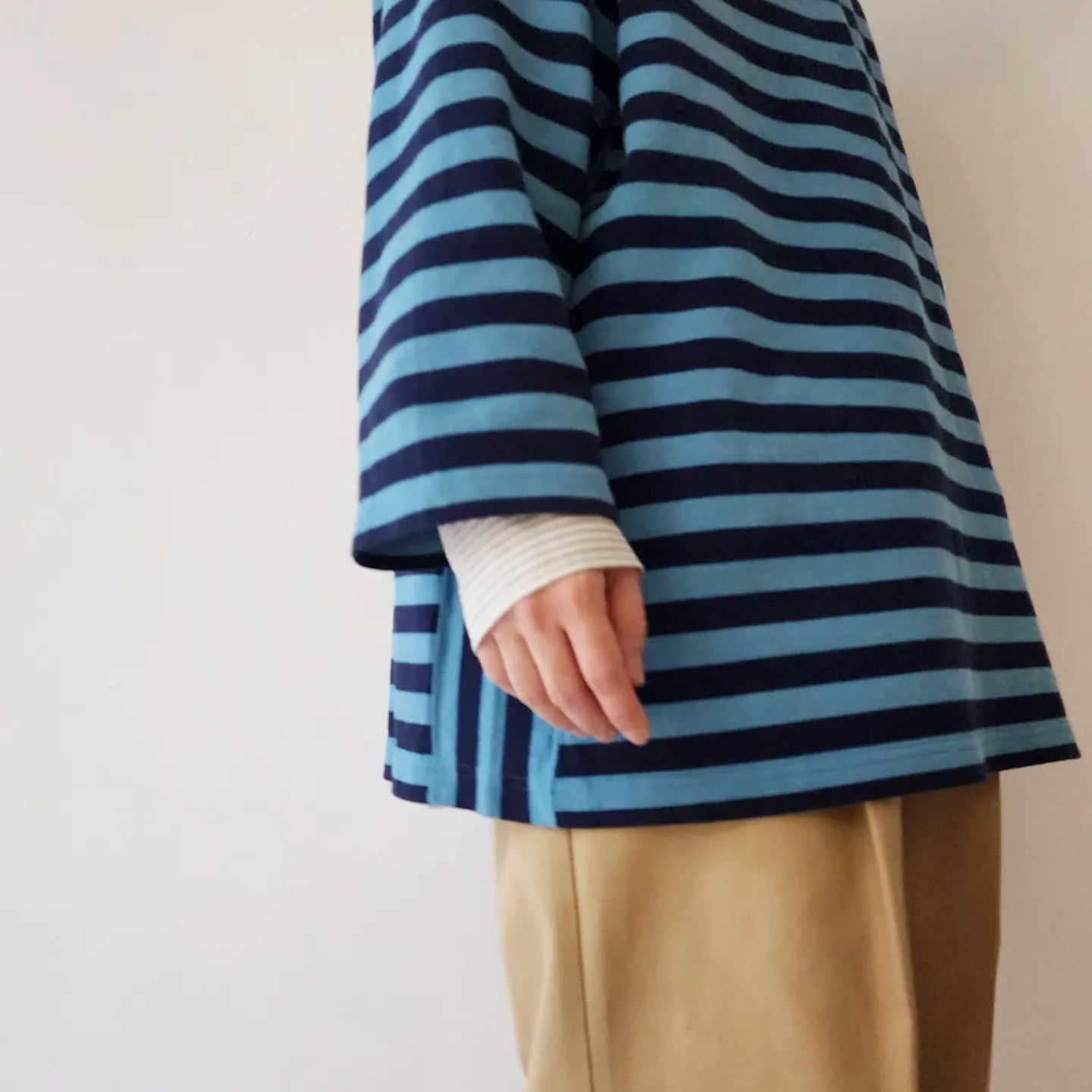 Horizontal Stripe High Density Cotton Jersey Side Panel Basque T-Shirt 