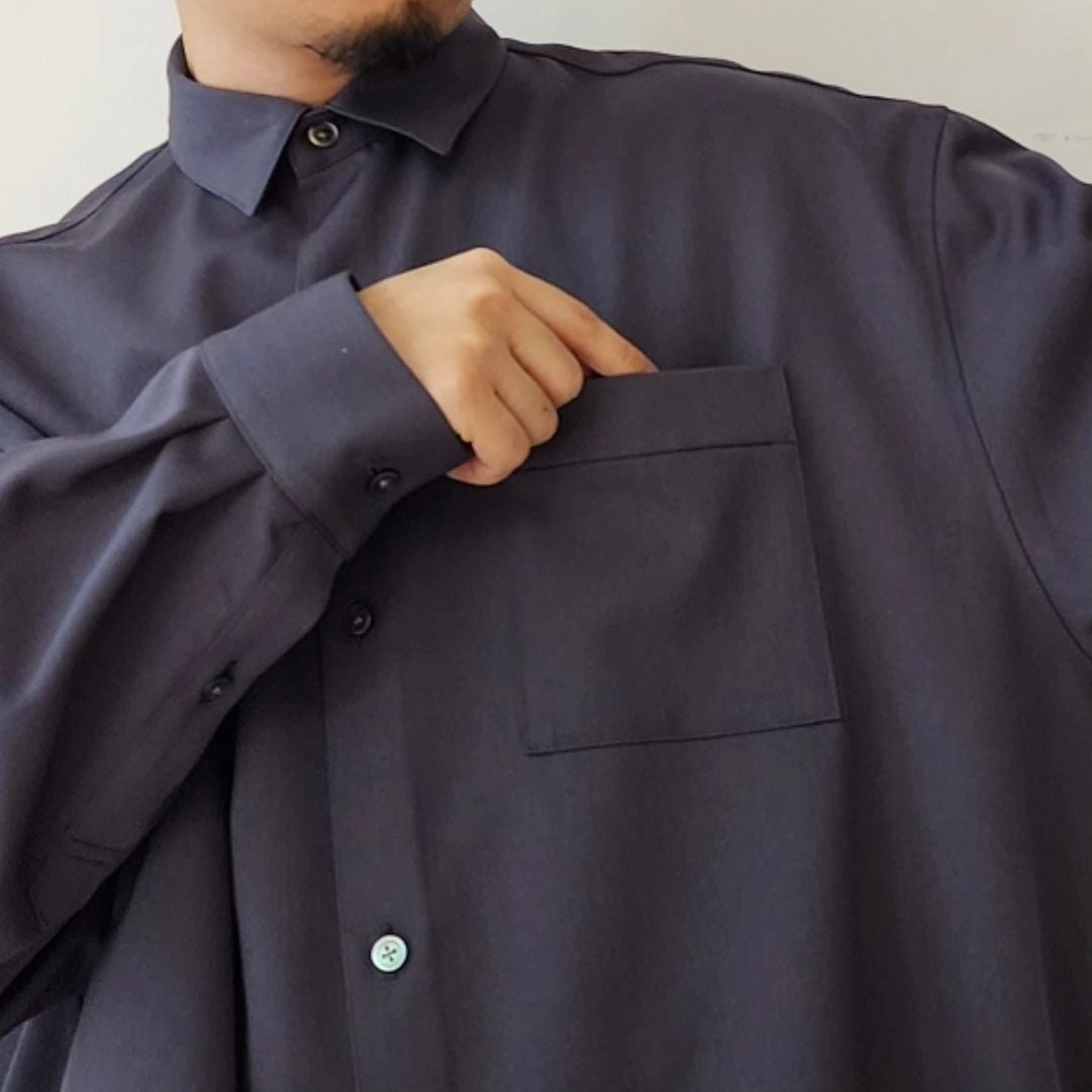 BLANC YM / Wool Gabardine Wide Shirt