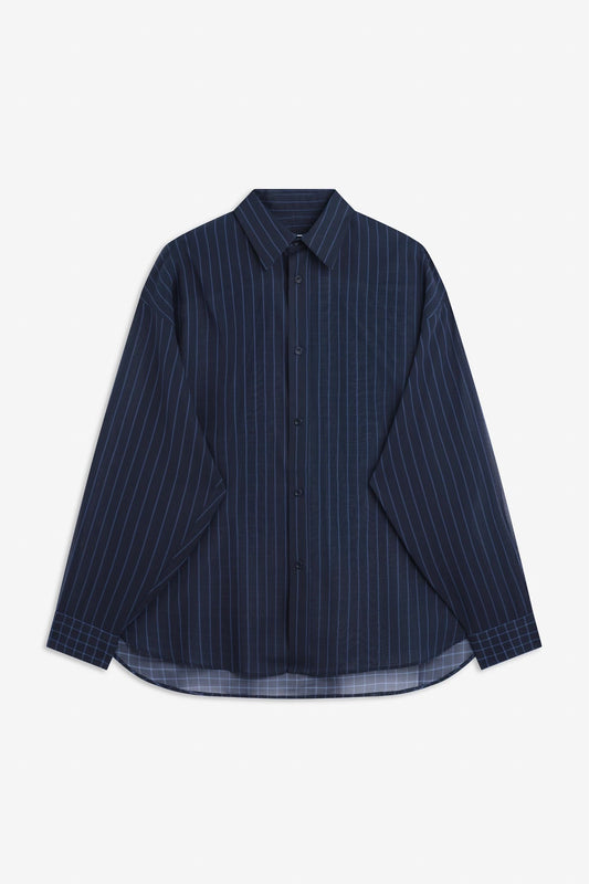 SAGE NATION / Chisholm Shirt - Navy / Cornflower Blue Stripe