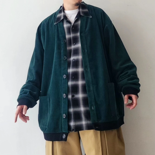 INTERIM / Wide Cotton Corduroy V-Cardigan