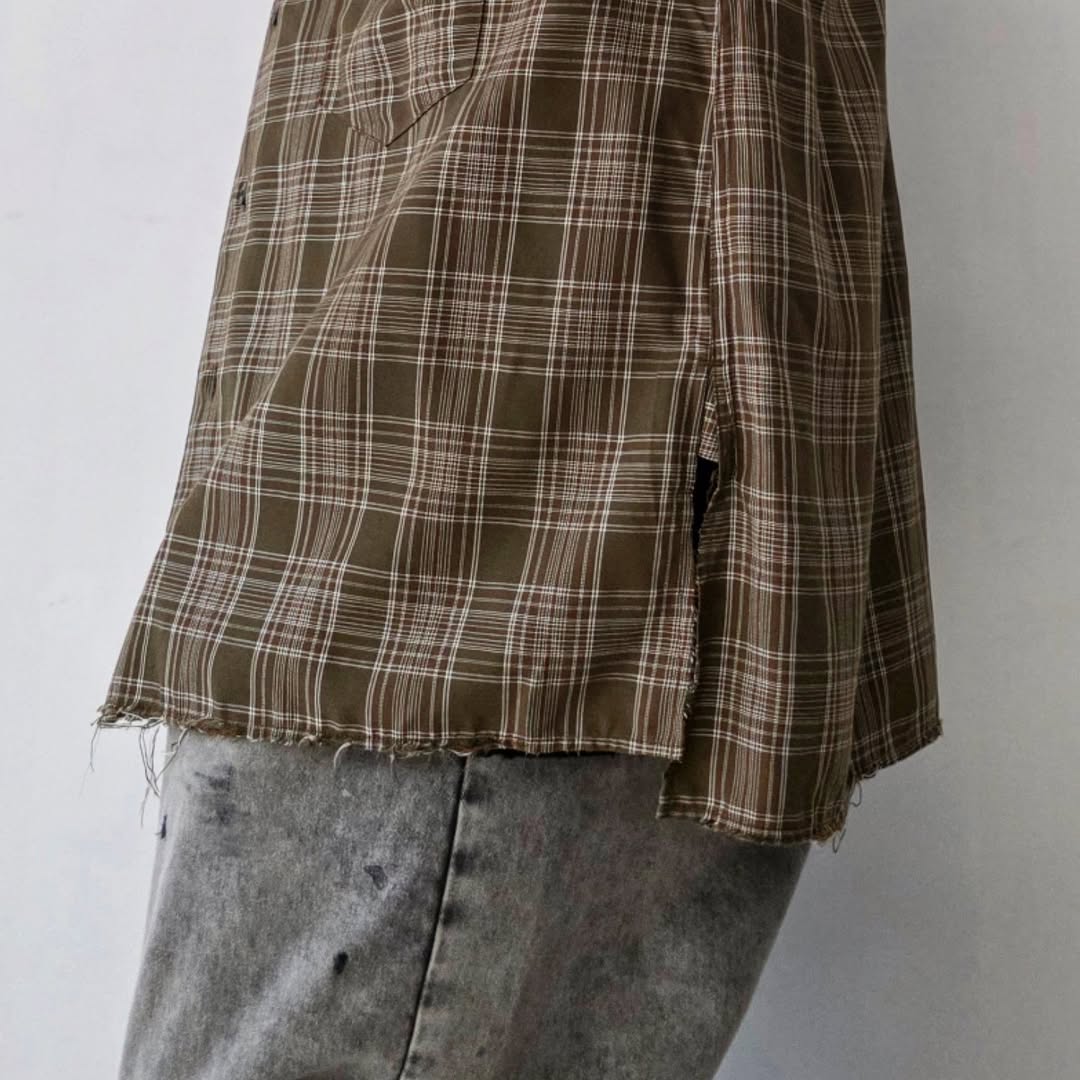 ANCELLM / Aging Rayon Check Shirt (Green)