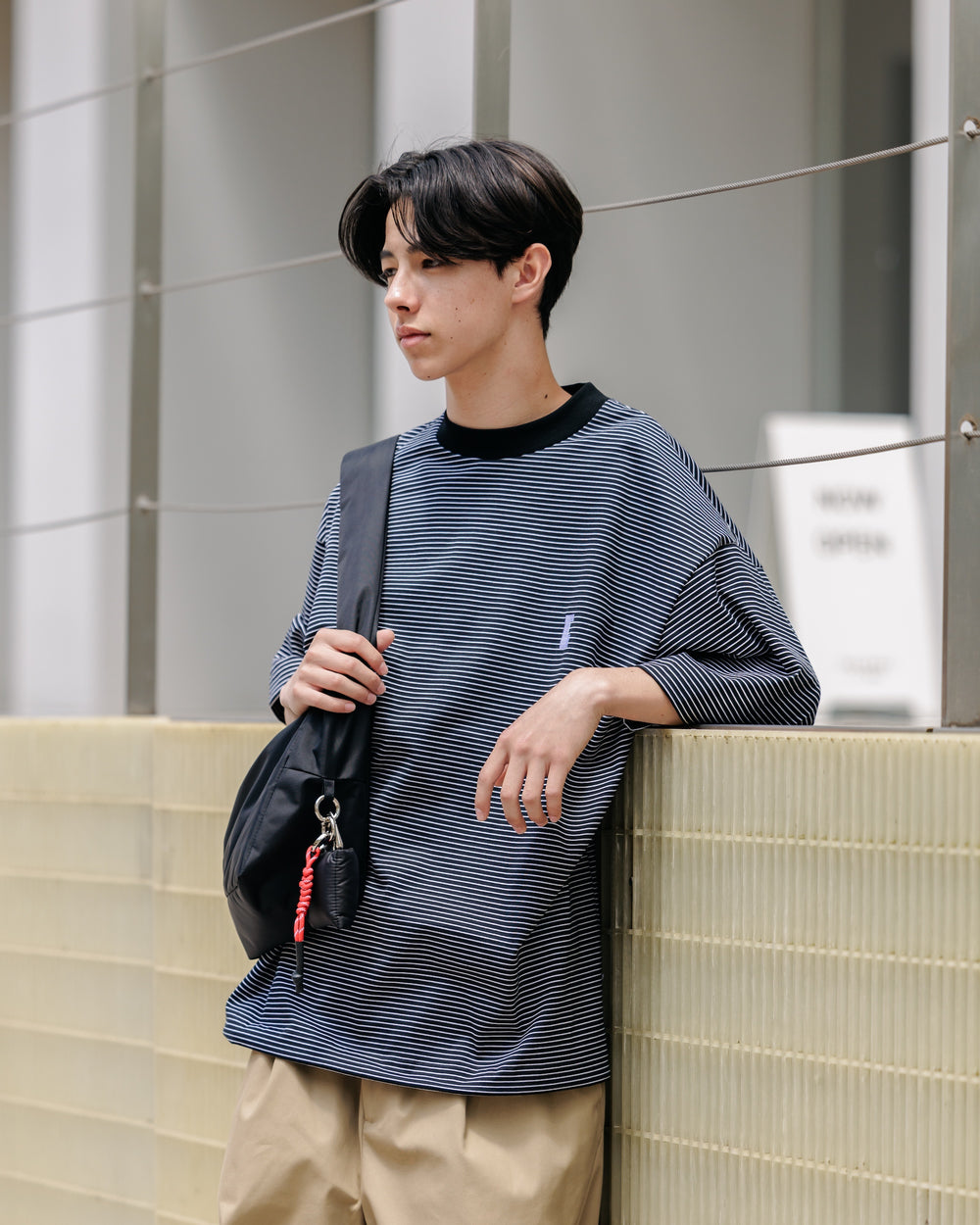 CLESSTE / 'C' Striped Massive T-Shirt With Drawstrings (Black x White)