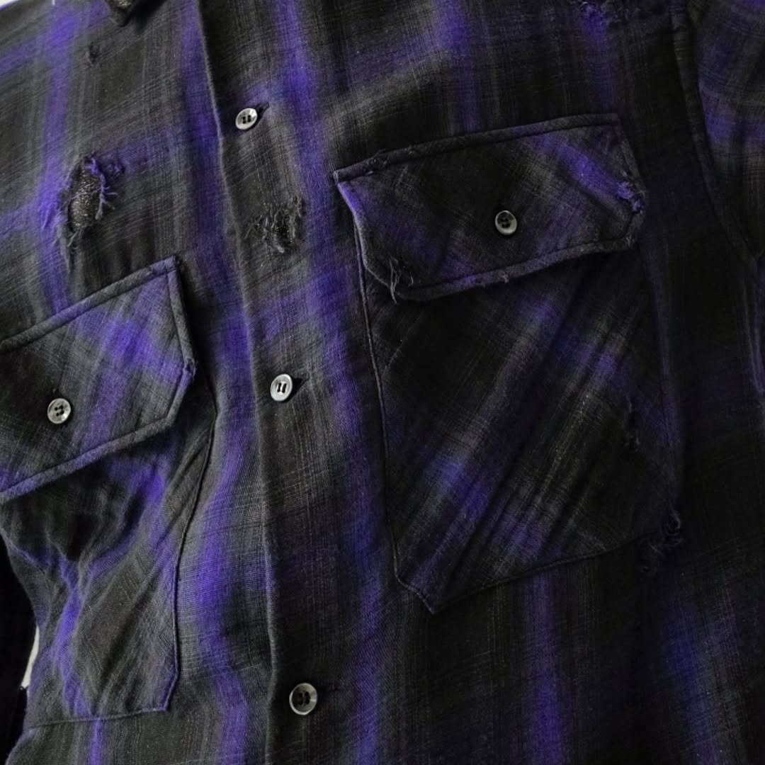 THE JEAN PIERRE / Grunge Plaid Open Collar Shirt