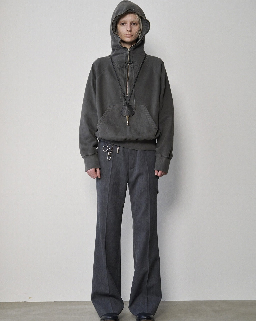 RICH I / Processed Half-Zip Sweat Hoodie (Gray)
