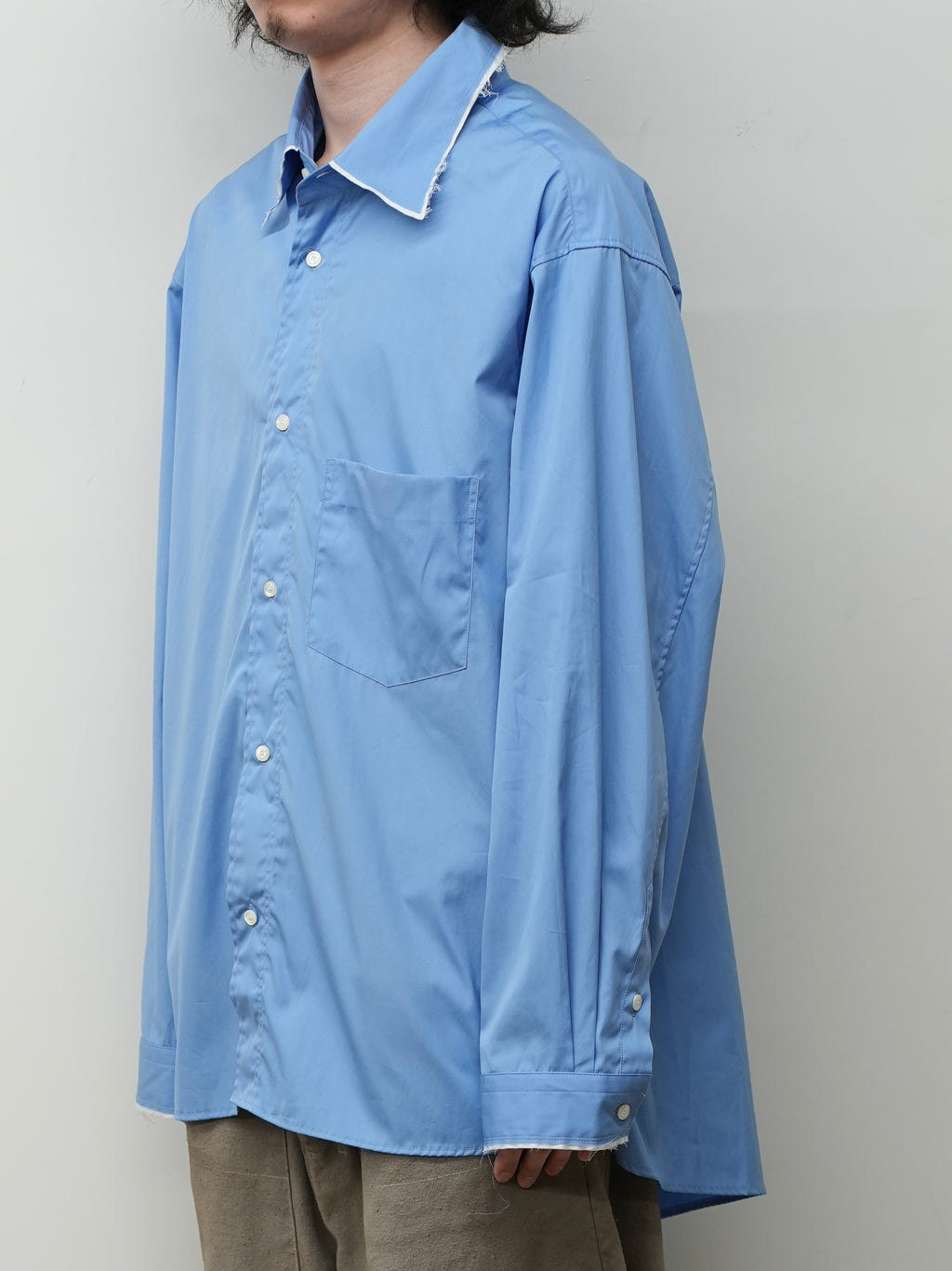 ANCELLM / High-Count Frayed Over Shirt (Blue)