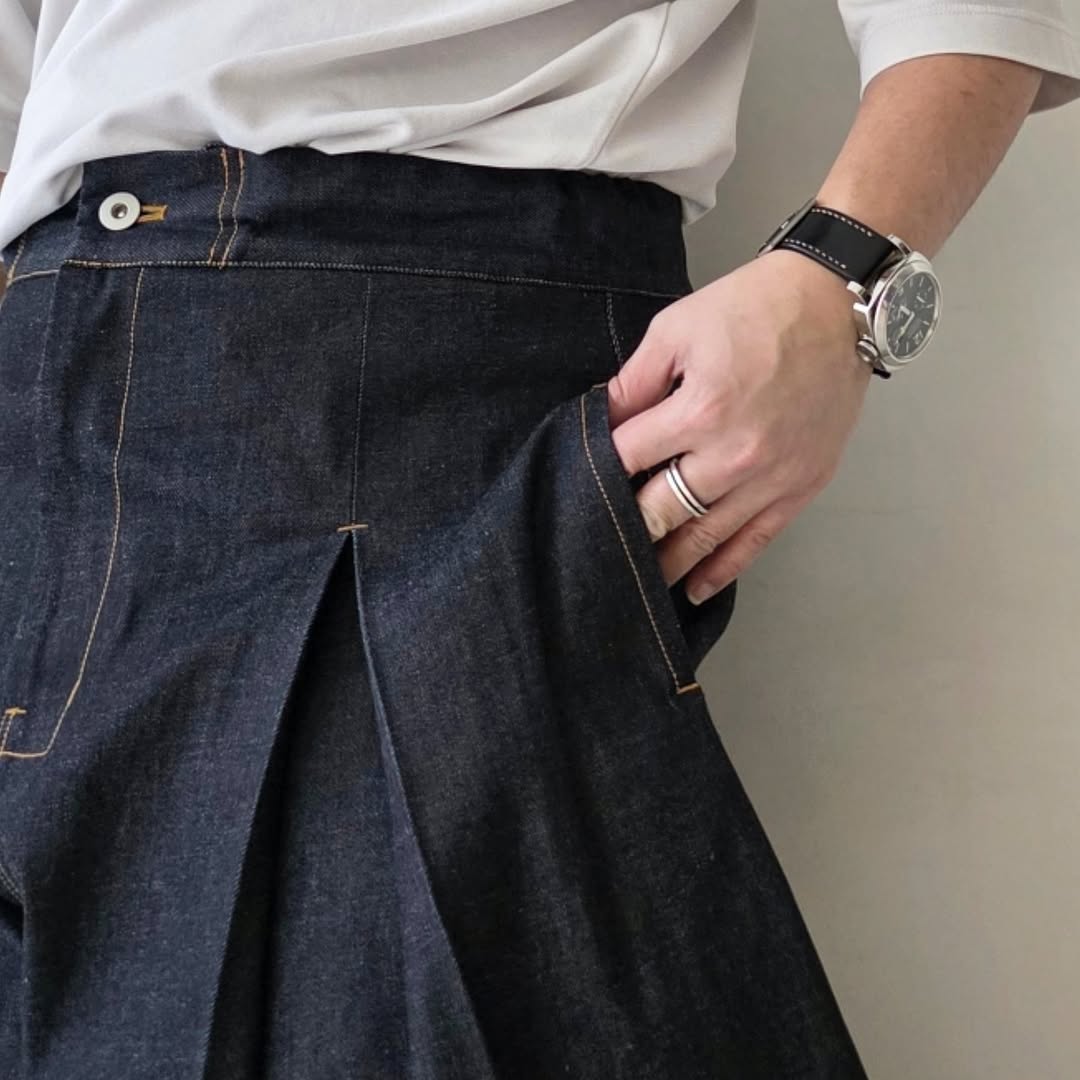 SAGE NATION / Denim Raw Box Pleat Trousers
