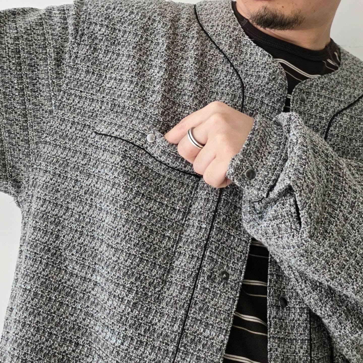 THE JEAN PIERRE / Tweed Baseball Shirt (Grey)