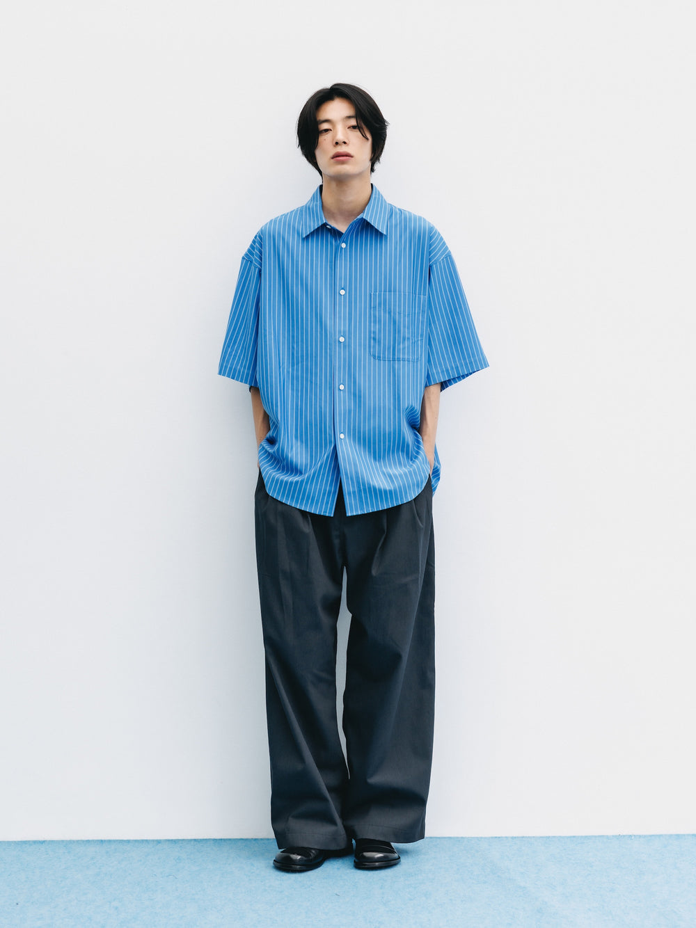 CLESSTE / Thick/Thin Stripe 46G Knit Everyday S/S Shirt (Sax Blue Stripe)