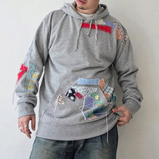 DISCOVERED / Patchwork Fabric Sweat Hoodie (Gray)