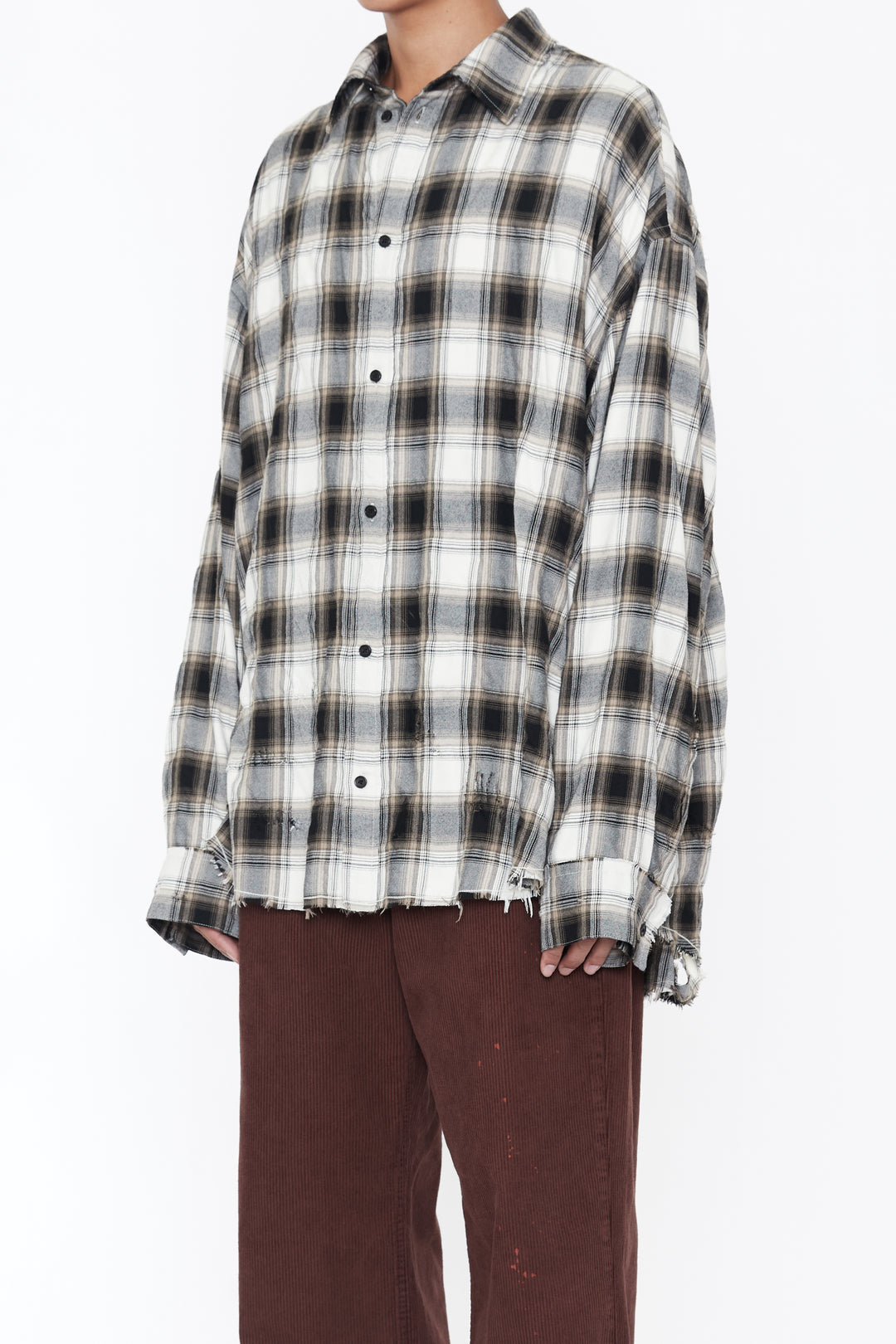 CODA / Beige Grey Checked Washed Thrashed Structured Shirt