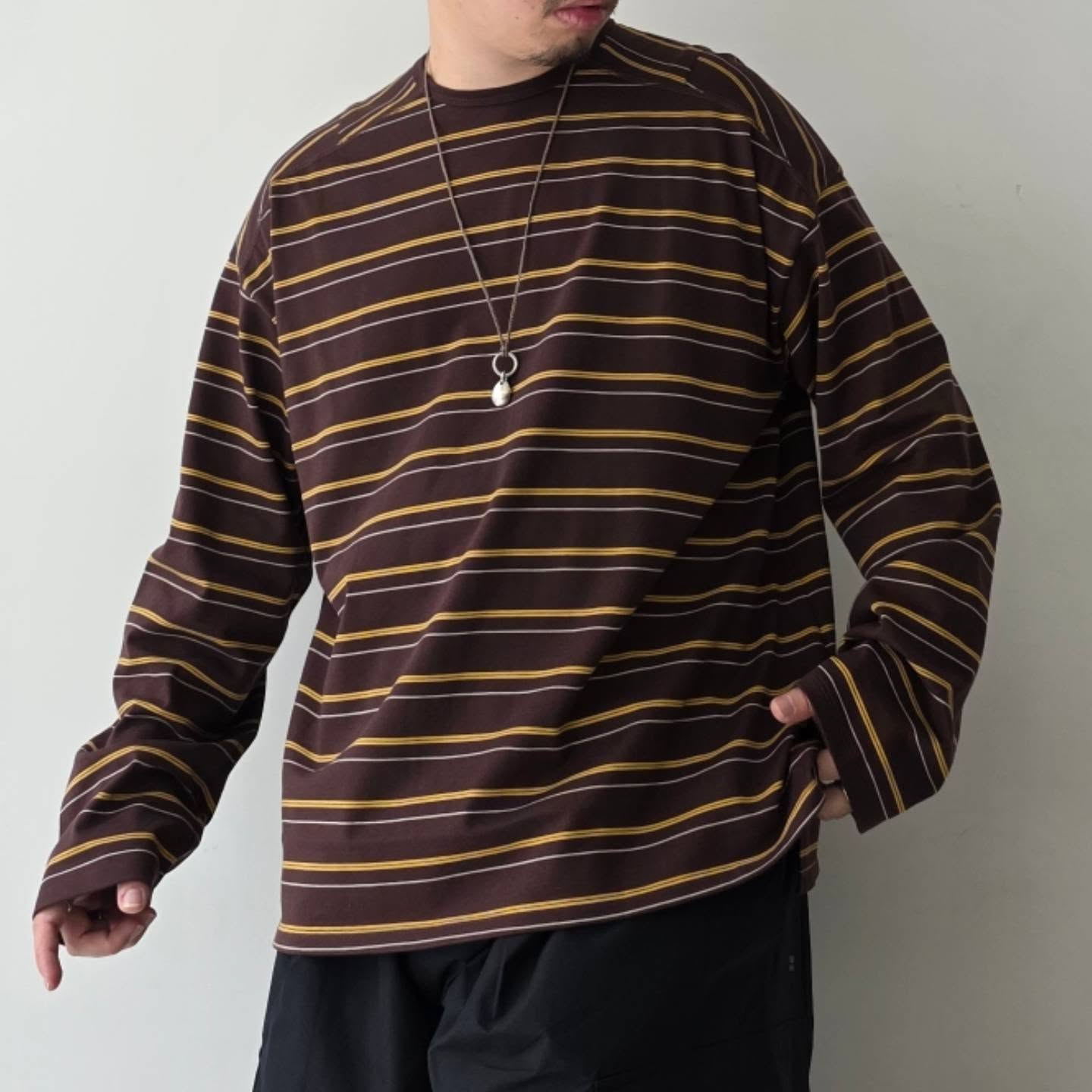 ANCELLM / Border LS T-Shirt (Marron)