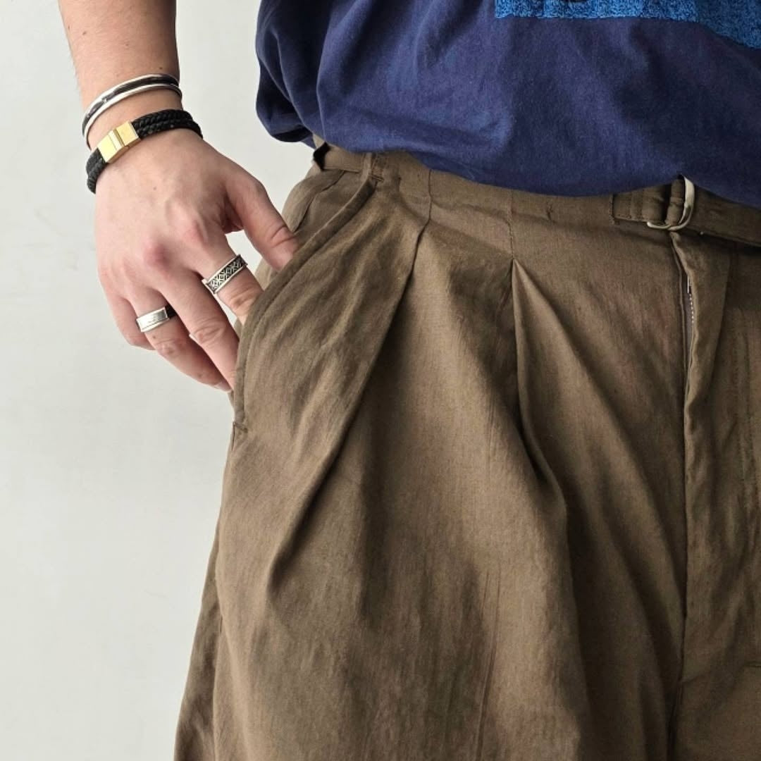 ANCELLM / Linen Poplin Belt-Less Slacks (Brown)