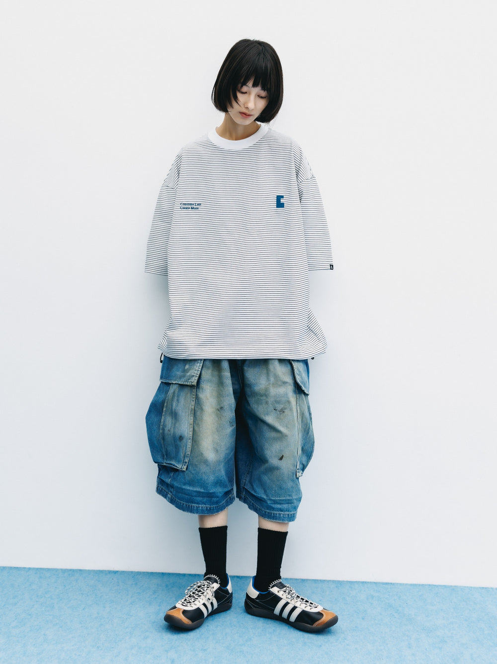 CLESSTE / 'C x Concept' Striped S/S T-Shirt With Drawstrings (White x Black)