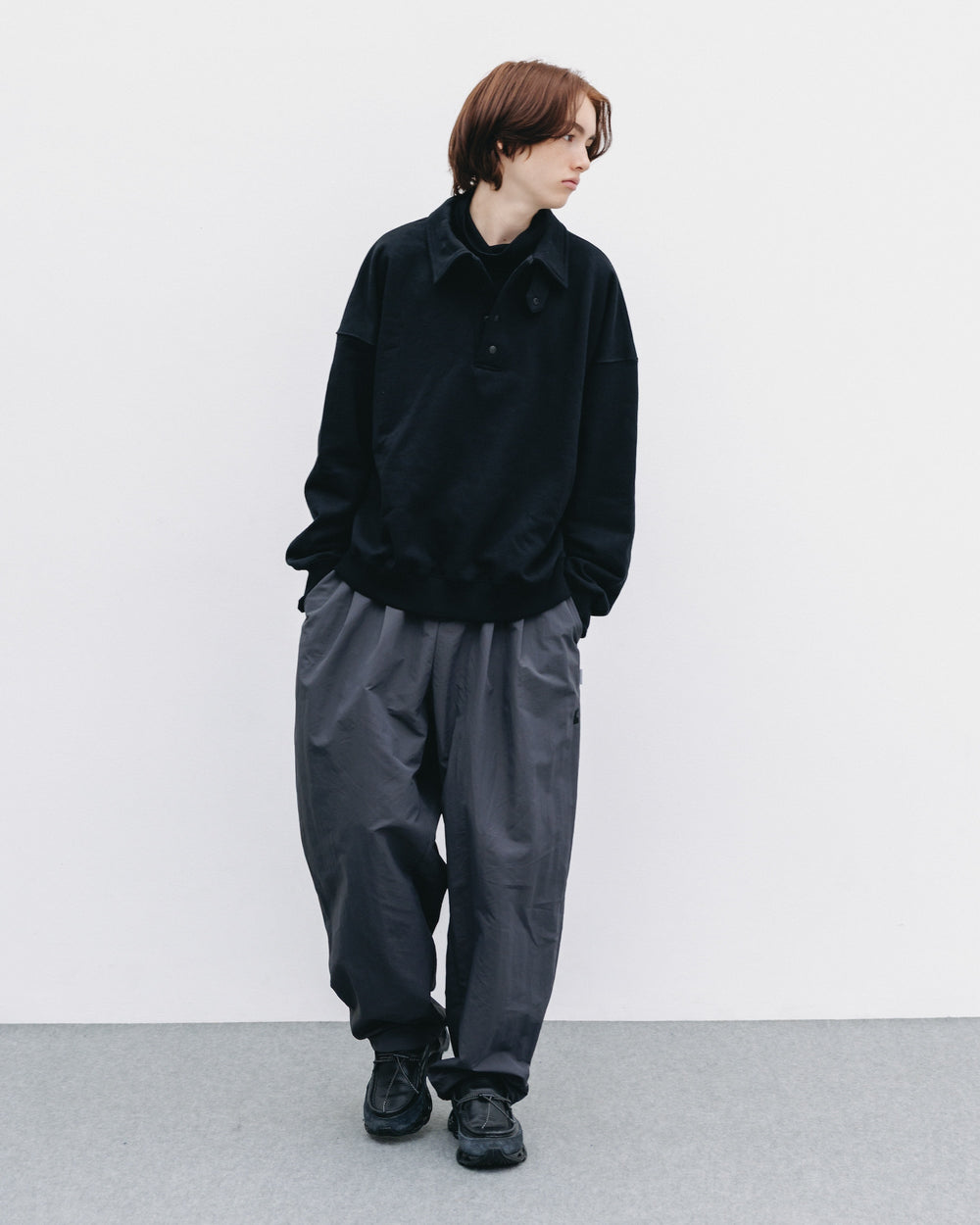 CLESSTE / Half Snap Sweat Shirt (Black)