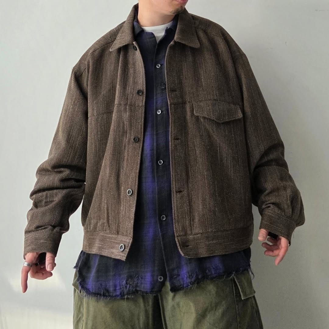 ANCELLM / Melange Wool Work Shirt Blouson (Brown)