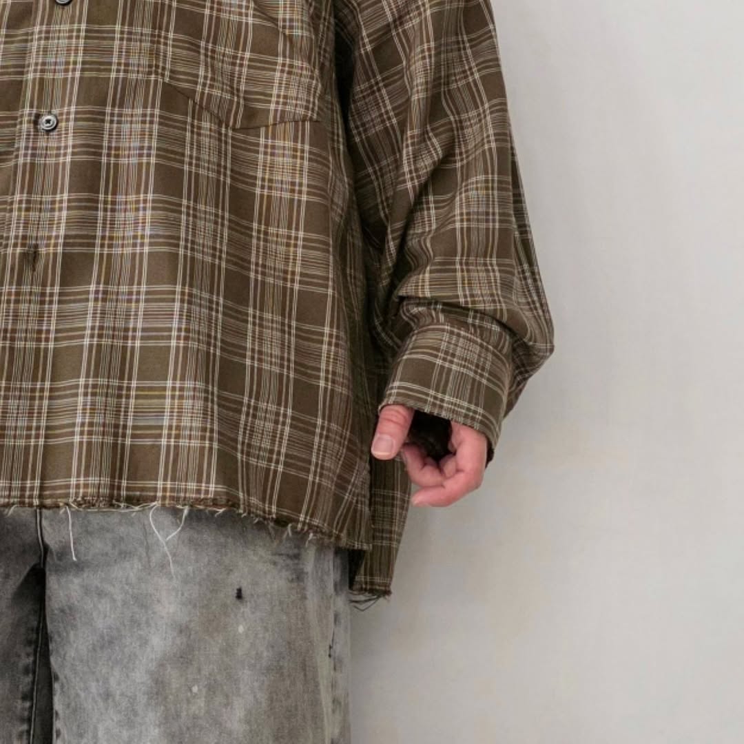 ANCELLM / Aging Rayon Check Shirt (Green)